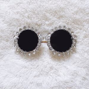 Diana White Round Crystal Embellished Sunglasses